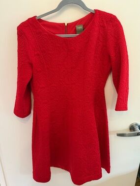 Red Textured Taylor Fit-and-Flare Dress